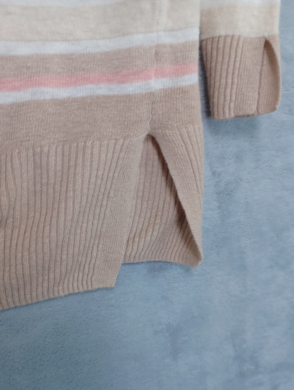 Linen Blend Open Front Cardigan XL Pink Beige Stripe Coastal Resort Hamptons - Picture 7 of 11